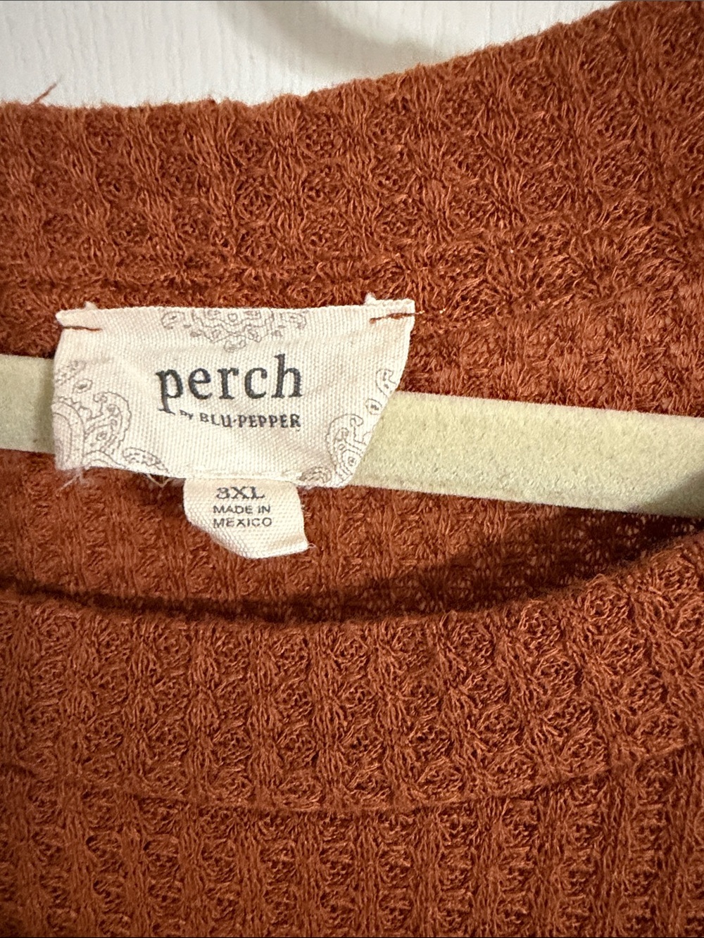 Rust Waffle-Knit Pullover with Paisley Balloon Sleeves - Picture 2 of 6